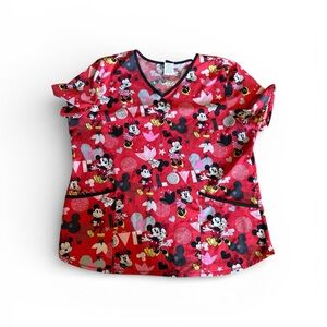 Disney Red and Pink Mickey Mouse Scrub Top